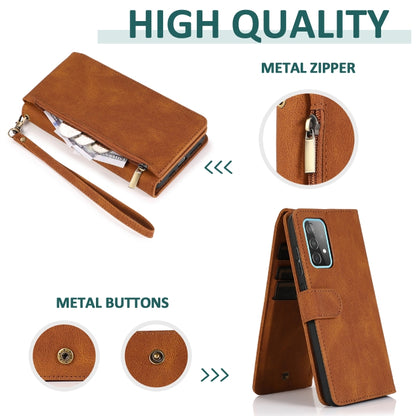For Samsung Galaxy A52 5G Skin-feel Crazy Horse Texture Zipper Wallet Bag Horizontal Flip Leather Case with Holder & Card Slots & Wallet & Lanyard(Brown) by buy2fix