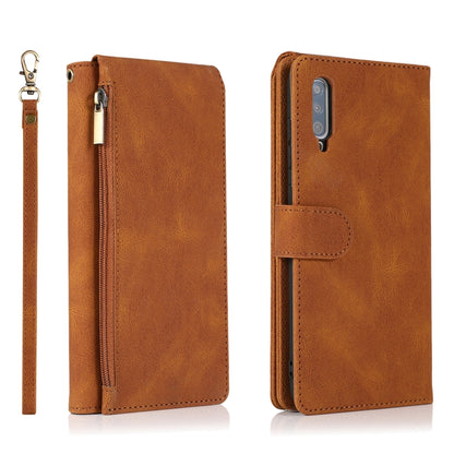 For Samsung Galaxy A70 Skin-feel Crazy Horse Texture Zipper Wallet Bag Horizontal Flip Leather Case with Holder & Card Slots & Wallet & Lanyard(Brown) by buy2fix