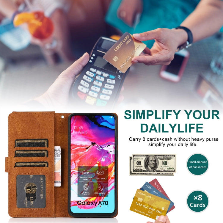 For Samsung Galaxy A70 Skin-feel Crazy Horse Texture Zipper Wallet Bag Horizontal Flip Leather Case with Holder & Card Slots & Wallet & Lanyard(Brown) by buy2fix