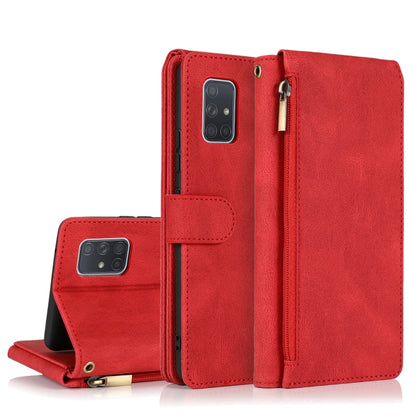 For Samsung Galaxy A71 5G Skin-feel Crazy Horse Texture Zipper Wallet Bag Horizontal Flip Leather Case with Holder & Card Slots & Wallet & Lanyard(Red) by buy2fix
