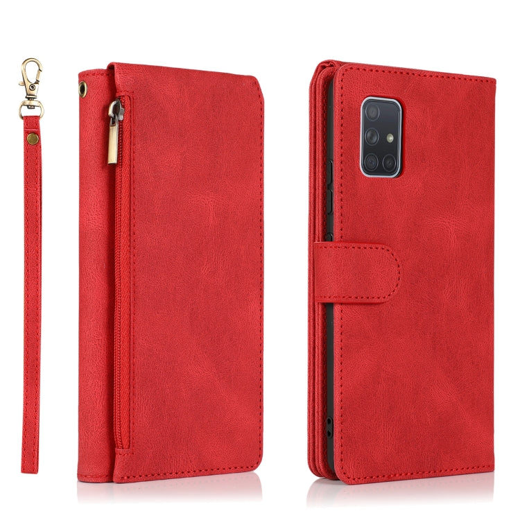 For Samsung Galaxy A71 5G Skin-feel Crazy Horse Texture Zipper Wallet Bag Horizontal Flip Leather Case with Holder & Card Slots & Wallet & Lanyard(Red) by buy2fix