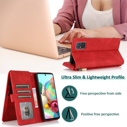 For Samsung Galaxy A71 5G Skin-feel Crazy Horse Texture Zipper Wallet Bag Horizontal Flip Leather Case with Holder & Card Slots & Wallet & Lanyard(Red) by buy2fix