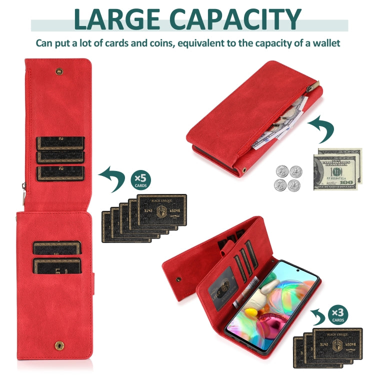 For Samsung Galaxy A71 5G Skin-feel Crazy Horse Texture Zipper Wallet Bag Horizontal Flip Leather Case with Holder & Card Slots & Wallet & Lanyard(Red) by buy2fix