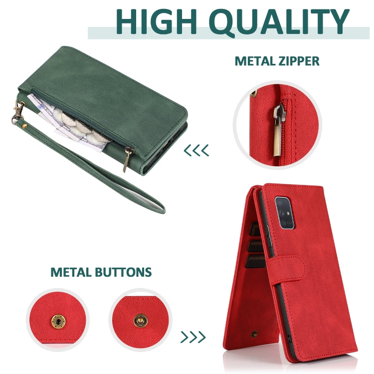 For Samsung Galaxy A71 5G Skin-feel Crazy Horse Texture Zipper Wallet Bag Horizontal Flip Leather Case with Holder & Card Slots & Wallet & Lanyard(Red) by buy2fix