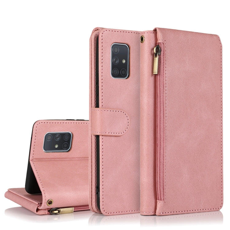 For Samsung Galaxy A71 5G Skin-feel Crazy Horse Texture Zipper Wallet Bag Horizontal Flip Leather Case with Holder & Card Slots & Wallet & Lanyard(Rose Gold) by buy2fix