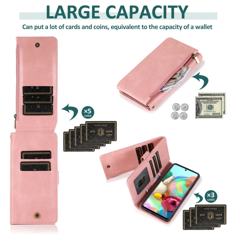 For Samsung Galaxy A71 5G Skin-feel Crazy Horse Texture Zipper Wallet Bag Horizontal Flip Leather Case with Holder & Card Slots & Wallet & Lanyard(Rose Gold) by buy2fix