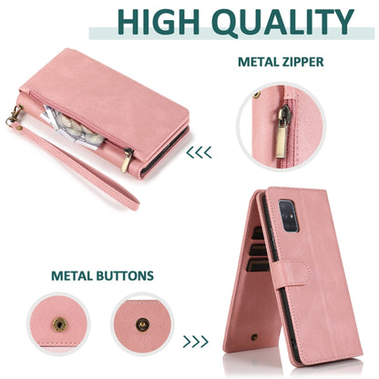 For Samsung Galaxy A71 5G Skin-feel Crazy Horse Texture Zipper Wallet Bag Horizontal Flip Leather Case with Holder & Card Slots & Wallet & Lanyard(Rose Gold) by buy2fix