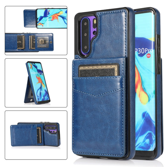 For Huawei P30 Pro Solid Color PC + TPU Protective Case with Holder & Card Slots(Blue) - Huawei Cases by buy2fix | Online Shopping UK | buy2fix