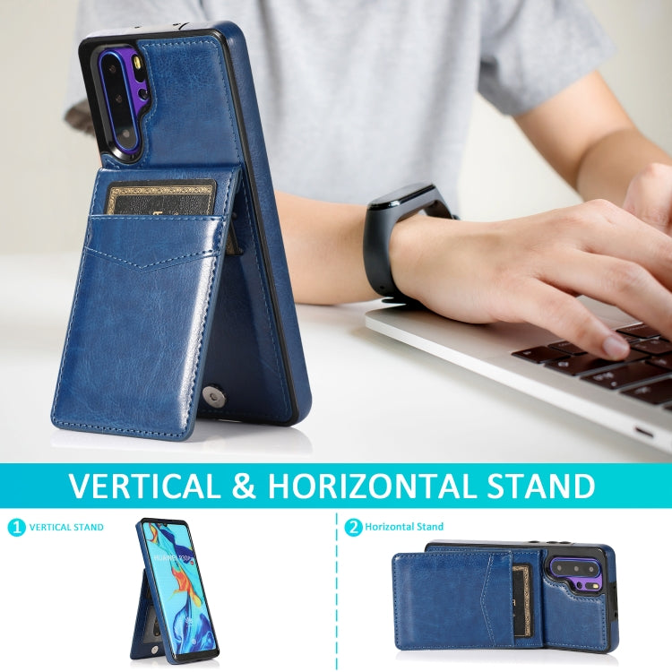 For Huawei P30 Pro Solid Color PC + TPU Protective Case with Holder & Card Slots(Blue) - Huawei Cases by buy2fix | Online Shopping UK | buy2fix