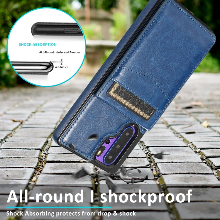 For Huawei P30 Pro Solid Color PC + TPU Protective Case with Holder & Card Slots(Blue) - Huawei Cases by buy2fix | Online Shopping UK | buy2fix