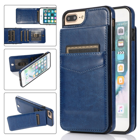 Solid Color PC + TPU Protective Case with Holder & Card Slots For iPhone 8 Plus / 7 Plus(Blue) - More iPhone Cases by buy2fix | Online Shopping UK | buy2fix
