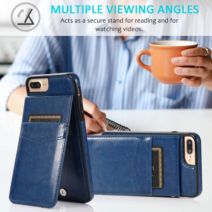 Solid Color PC + TPU Protective Case with Holder & Card Slots For iPhone 8 Plus / 7 Plus(Blue) - More iPhone Cases by buy2fix | Online Shopping UK | buy2fix
