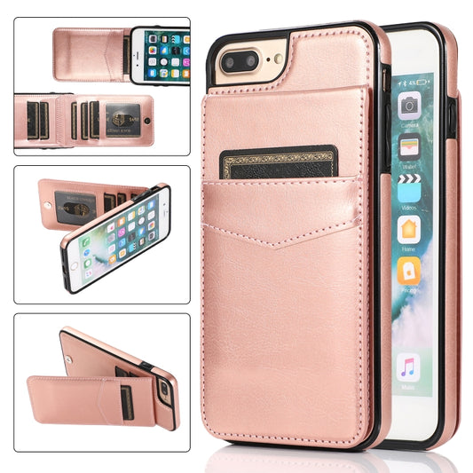 Solid Color PC + TPU Protective Case with Holder & Card Slots For iPhone 8 Plus / 7 Plus(Rose Gold) - More iPhone Cases by buy2fix | Online Shopping UK | buy2fix