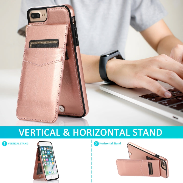 Solid Color PC + TPU Protective Case with Holder & Card Slots For iPhone 8 Plus / 7 Plus(Rose Gold) - More iPhone Cases by buy2fix | Online Shopping UK | buy2fix