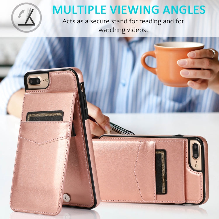 Solid Color PC + TPU Protective Case with Holder & Card Slots For iPhone 8 Plus / 7 Plus(Rose Gold) - More iPhone Cases by buy2fix | Online Shopping UK | buy2fix
