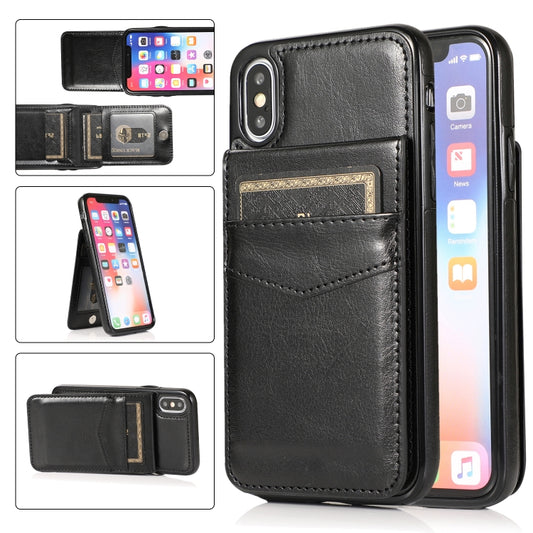 For iPhone X / XS Solid Color PC + TPU Protective Case with Holder & Card Slots(Black) - More iPhone Cases by buy2fix | Online Shopping UK | buy2fix