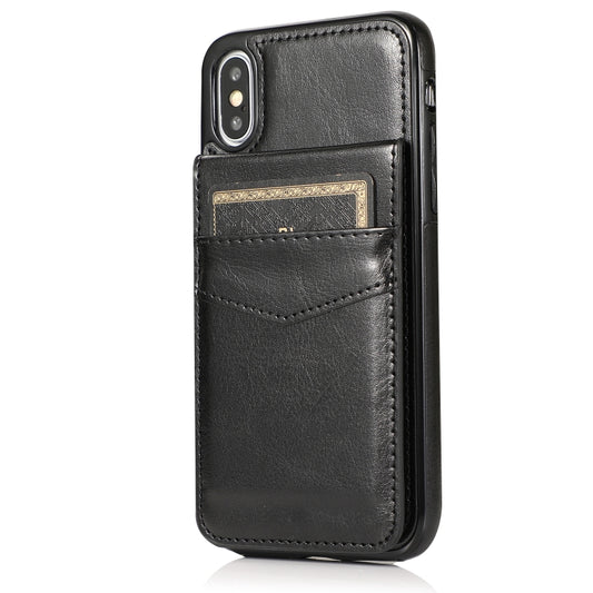 For iPhone X / XS Solid Color PC + TPU Protective Case with Holder & Card Slots(Black) - More iPhone Cases by buy2fix | Online Shopping UK | buy2fix