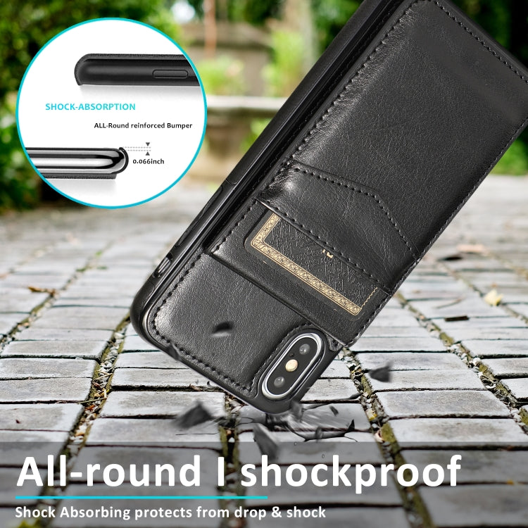 For iPhone X / XS Solid Color PC + TPU Protective Case with Holder & Card Slots(Black) - More iPhone Cases by buy2fix | Online Shopping UK | buy2fix