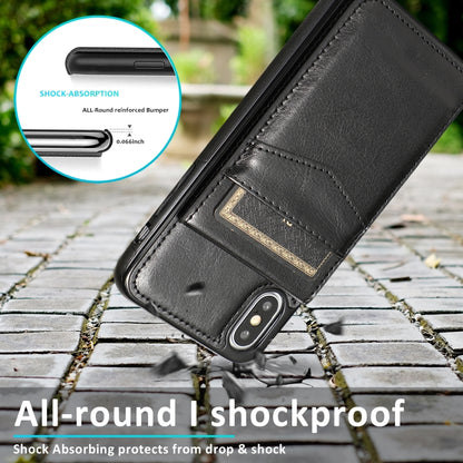 For iPhone X / XS Solid Color PC + TPU Protective Case with Holder & Card Slots(Black) - More iPhone Cases by buy2fix | Online Shopping UK | buy2fix