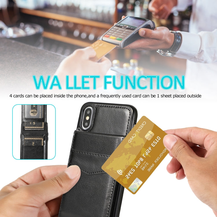 For iPhone X / XS Solid Color PC + TPU Protective Case with Holder & Card Slots(Black) - More iPhone Cases by buy2fix | Online Shopping UK | buy2fix
