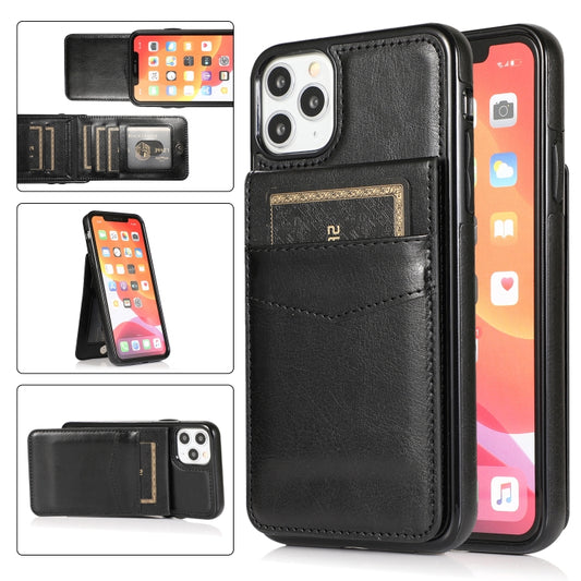 For iPhone 11 Solid Color PC + TPU Protective Case with Holder & Card Slots (Black) - iPhone 11 Cases by buy2fix | Online Shopping UK | buy2fix
