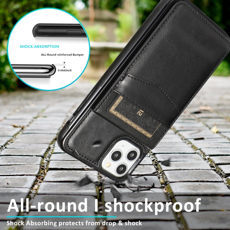 For iPhone 11 Solid Color PC + TPU Protective Case with Holder & Card Slots (Black) - iPhone 11 Cases by buy2fix | Online Shopping UK | buy2fix