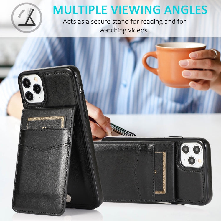 For iPhone 11 Solid Color PC + TPU Protective Case with Holder & Card Slots (Black) - iPhone 11 Cases by buy2fix | Online Shopping UK | buy2fix