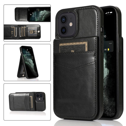 For iPhone 12 mini Solid Color PC + TPU Protective Case with Holder & Card Slots (Black) - iPhone 12 mini Cases by buy2fix | Online Shopping UK | buy2fix
