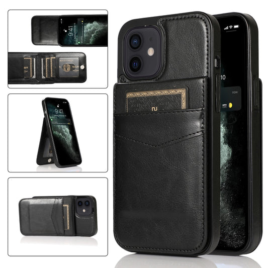 For iPhone 12 mini Solid Color PC + TPU Protective Case with Holder & Card Slots (Black) - iPhone 12 mini Cases by buy2fix | Online Shopping UK | buy2fix