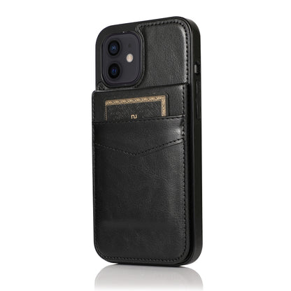 For iPhone 12 mini Solid Color PC + TPU Protective Case with Holder & Card Slots (Black) - iPhone 12 mini Cases by buy2fix | Online Shopping UK | buy2fix