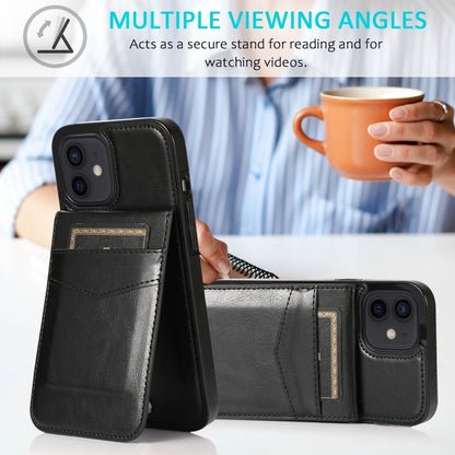 For iPhone 12 mini Solid Color PC + TPU Protective Case with Holder & Card Slots (Black) - iPhone 12 mini Cases by buy2fix | Online Shopping UK | buy2fix
