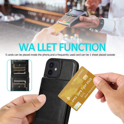 For iPhone 12 mini Solid Color PC + TPU Protective Case with Holder & Card Slots (Black) - iPhone 12 mini Cases by buy2fix | Online Shopping UK | buy2fix