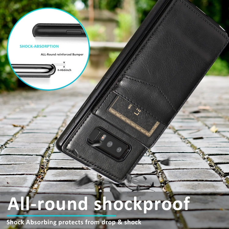 For Samsung Galaxy Note 8 Solid Color PC + TPU Protective Case with Holder & Card Slots(Black) by buy2fix