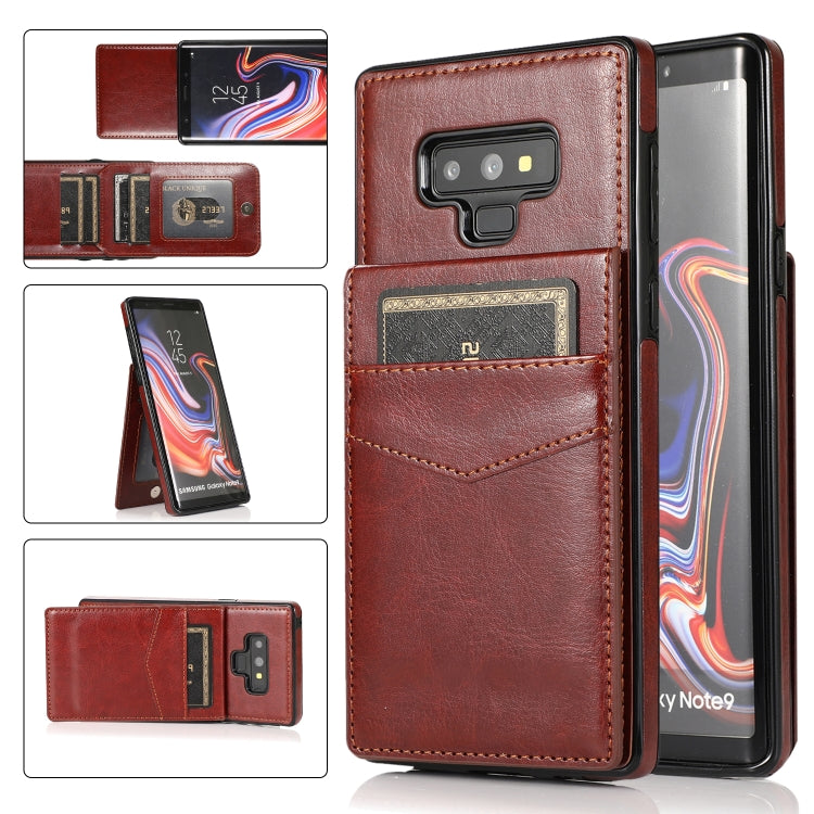 For Samsung Galaxy Note9 Solid Color PC + TPU Protective Case with Holder & Card Slots(Brown) by buy2fix