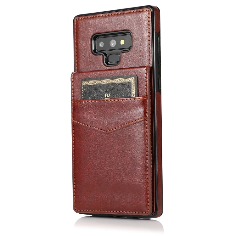 For Samsung Galaxy Note9 Solid Color PC + TPU Protective Case with Holder & Card Slots(Brown) by buy2fix