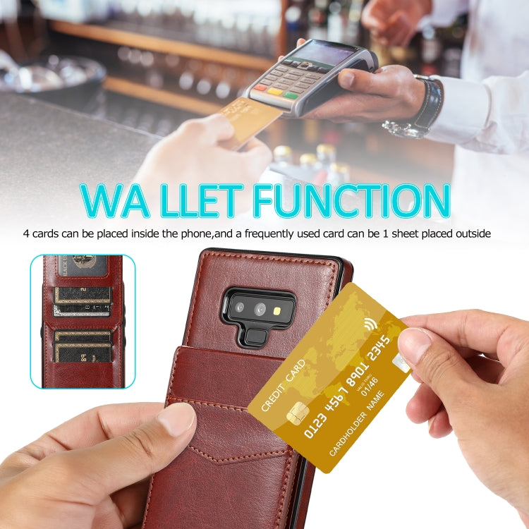 For Samsung Galaxy Note9 Solid Color PC + TPU Protective Case with Holder & Card Slots(Brown) by buy2fix