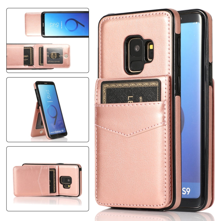 For Samsung Galaxy S9 Solid Color PC + TPU Protective Case with Holder & Card Slots(Rose Gold) by buy2fix