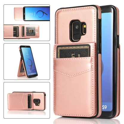 For Samsung Galaxy S9 Solid Color PC + TPU Protective Case with Holder & Card Slots(Rose Gold) by buy2fix