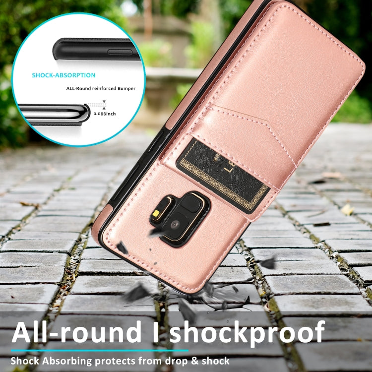 For Samsung Galaxy S9 Solid Color PC + TPU Protective Case with Holder & Card Slots(Rose Gold) by buy2fix