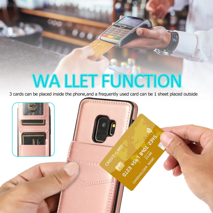 For Samsung Galaxy S9 Solid Color PC + TPU Protective Case with Holder & Card Slots(Rose Gold) by buy2fix