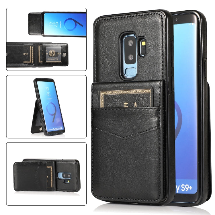 For Samsung Galaxy S9 Plus Solid Color PC + TPU Protective Case with Holder & Card Slots(Black) by buy2fix