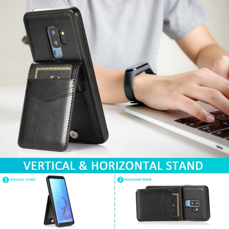 For Samsung Galaxy S9 Plus Solid Color PC + TPU Protective Case with Holder & Card Slots(Black) by buy2fix