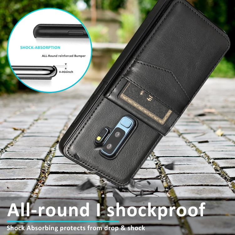 For Samsung Galaxy S9 Plus Solid Color PC + TPU Protective Case with Holder & Card Slots(Black) by buy2fix