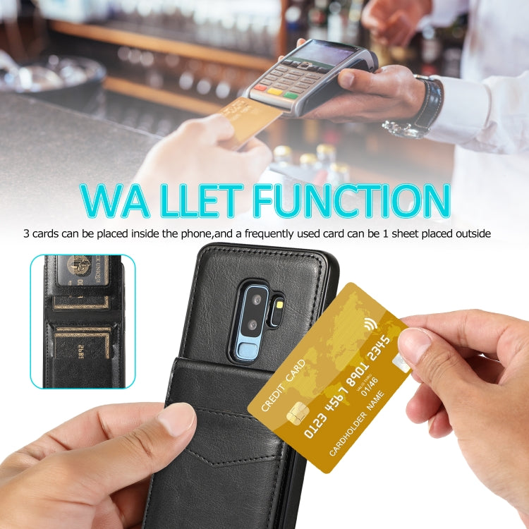 For Samsung Galaxy S9 Plus Solid Color PC + TPU Protective Case with Holder & Card Slots(Black) by buy2fix