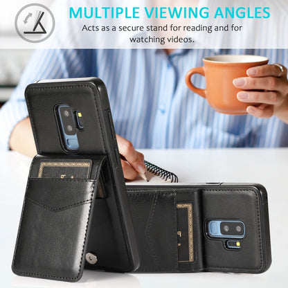 For Samsung Galaxy S9 Plus Solid Color PC + TPU Protective Case with Holder & Card Slots(Black) by buy2fix