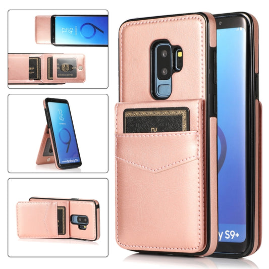 For Samsung Galaxy S9 Plus Solid Color PC + TPU Protective Case with Holder & Card Slots(Rose Gold) - Galaxy Phone Cases by buy2fix | Online Shopping UK | buy2fix