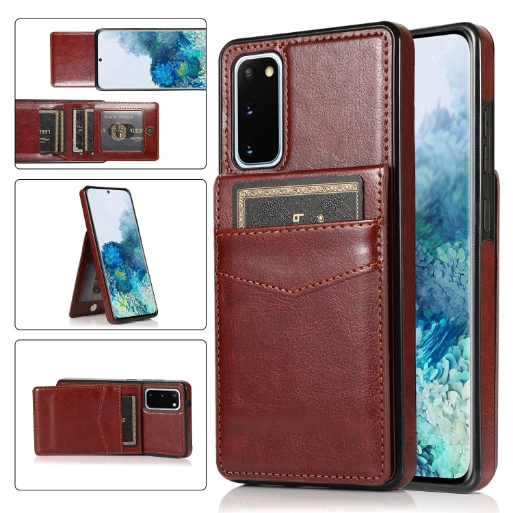For Samsung Galaxy S20 Solid Color PC + TPU Protective Case with Holder & Card Slots(Brown) by buy2fix