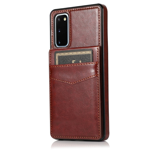 For Samsung Galaxy S20 Solid Color PC + TPU Protective Case with Holder & Card Slots(Brown) by buy2fix
