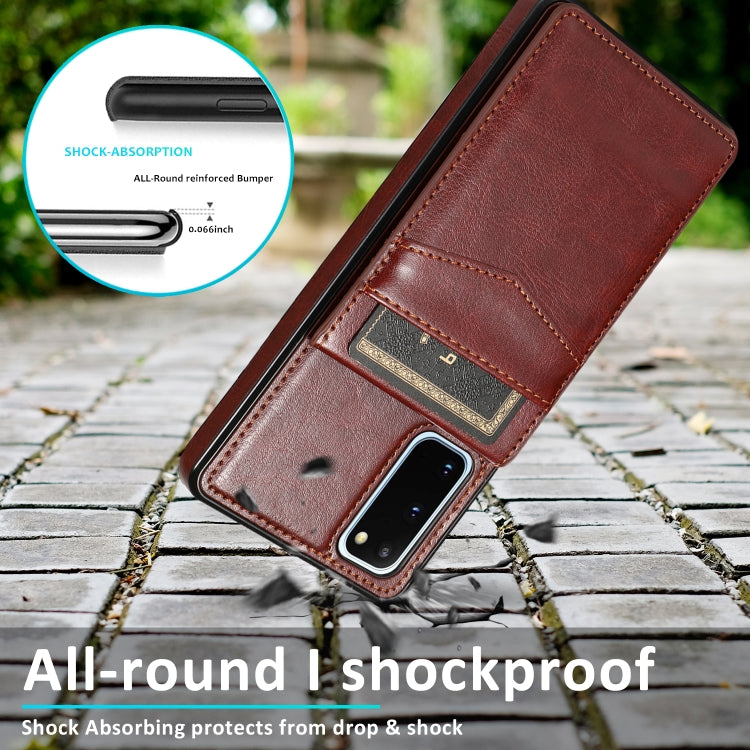 For Samsung Galaxy S20 Solid Color PC + TPU Protective Case with Holder & Card Slots(Brown) by buy2fix