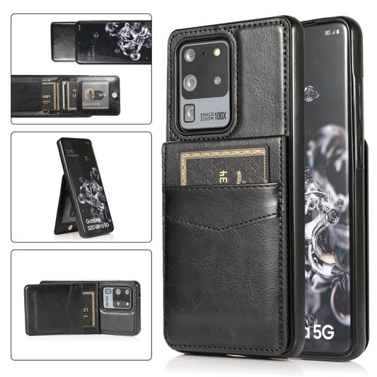 For Samsung Galaxy S20 Ultra Solid Color PC + TPU Protective Case with Holder & Card Slots(Black) - Galaxy Phone Cases by buy2fix | Online Shopping UK | buy2fix